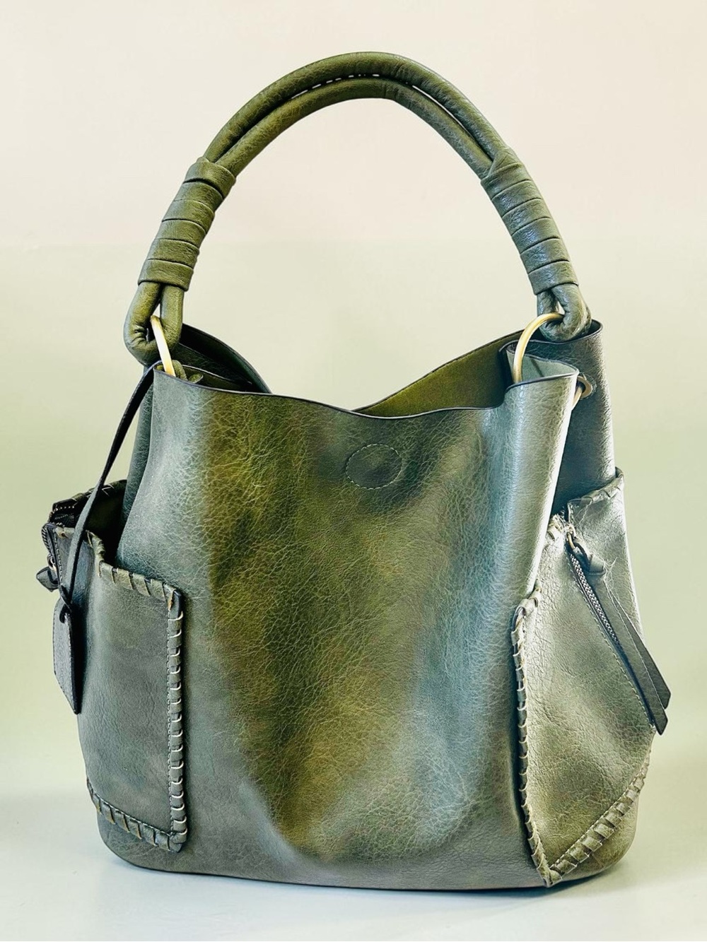Olive Green Leather Hobo Bag